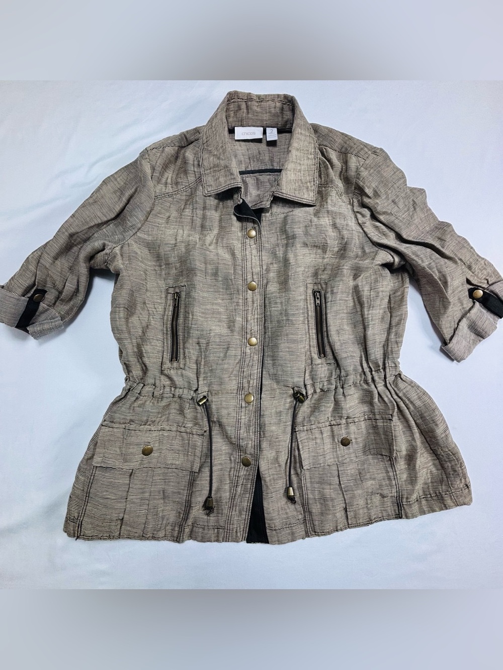 Chico's Taupe Drawstring Utility Jacket W509